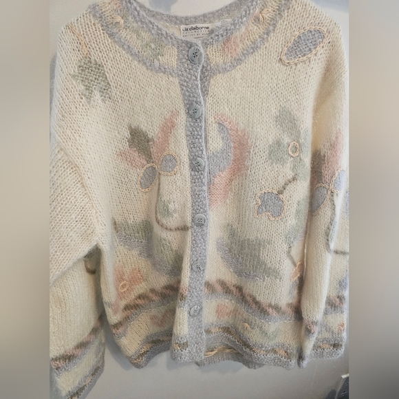 Liz Claiborne Ivory Floral Knit Cardigan with Pastel Accents - Picture 2 of 3
